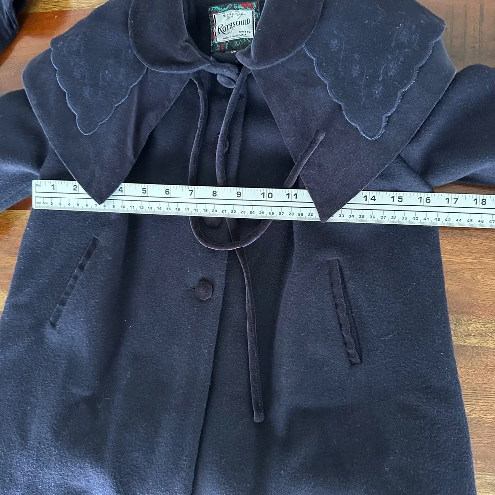 Rothschild Coat Set Girls 3T Navy Blue Vintage Wool Velvet Cape Hat Embroidery - Picture 7 of 15